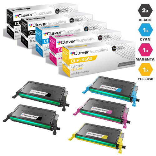 Compatible Samsung CLP-K660 Toner Cartridge 5 Color Set (CLP-K660B, CLP-C660B, CLP-M660B, CLP-Y660B)
