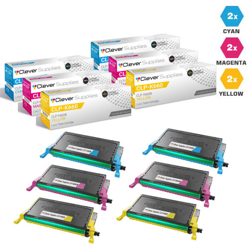 Compatible Samsung CLP-K660 Toner Cartridge 6 Color Set (CLP-C660B, CLP-M660B, CLP-Y660B)