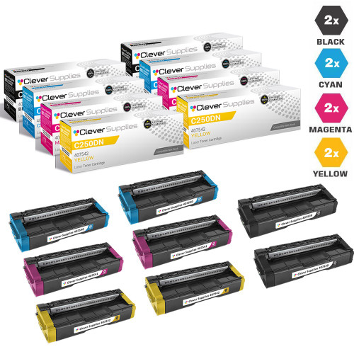Compatible Ricoh C250DN Toner Cartridge 8 Color Set (407539, 407540, 407541, 407542)