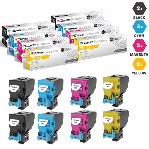 Compatible Konica-Minolta TNP22 Toner Cartridge 8 Color Set (TNP22K, TNP22C, TNP22M, TNP22Y)