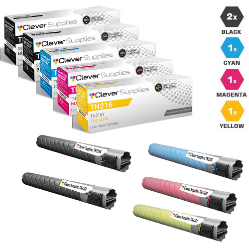 Compatible Konica-Minolta TN216 Toner Cartridge 5 Color Set (TN216K, TN216C, TN216M, TN216Y)