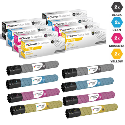 Compatible Konica-Minolta TN321 Toner Cartridge 8 Color Set (TN321K, TN321C, TN321M, TN321Y)