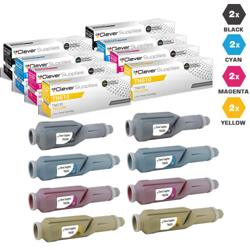 Compatible Konica-Minolta TN610 Toner Cartridge 8 Color Set (TN610BK, TN610C, TN610M, TN610Y)