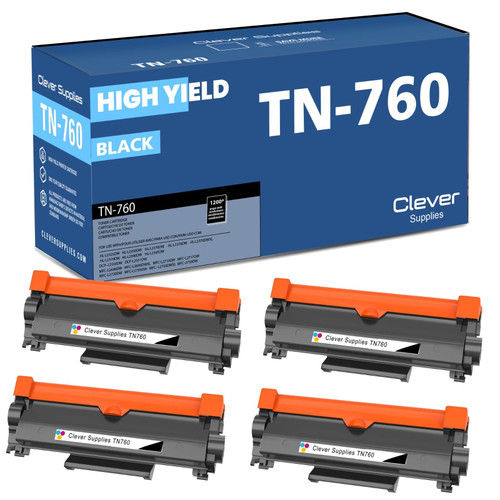 Compatible Brother TN760 Toner Cartridge Black 4 Pack