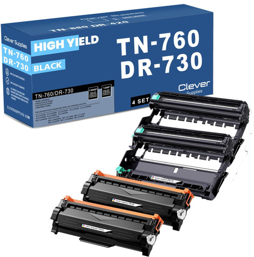 Compatible Brother DR730 Black 2 Drum and 2 Toner Set