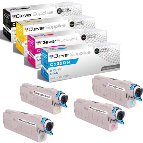 Compatible Okidata C532DN (46490604, 46490603, 46490602, 46490601) Toner Cartridge 4 Color Set