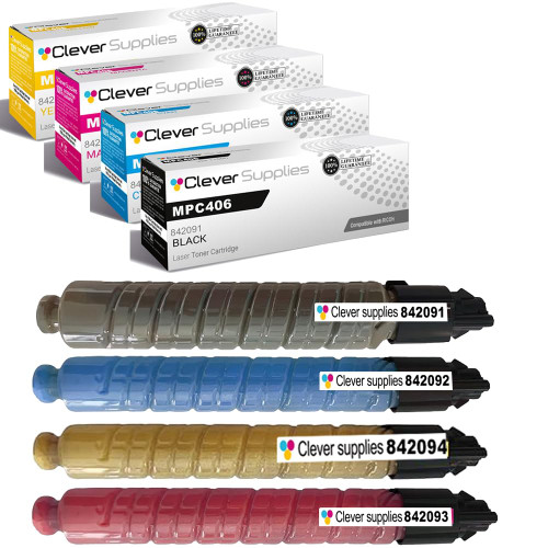 Compatible Ricoh MPC406 (842091, 842092, 842093, 842094) Toner Cartridge 4 Color Set