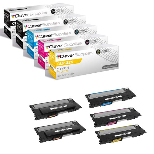 Compatible Samsung CLP-325 (CLT-K407S, CLT-C407S, CLT-M407S, CLT-Y407S) Toner Cartridge 5 Color Set