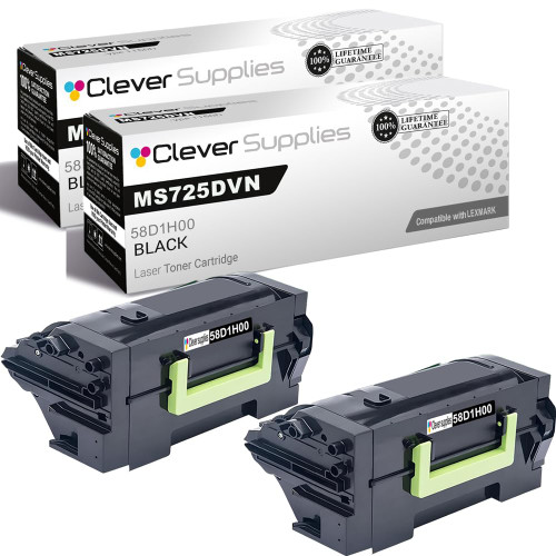 Compatible Lexmark MS725DVN (58D1H00) Toner Cartridge Black 2 Pack
