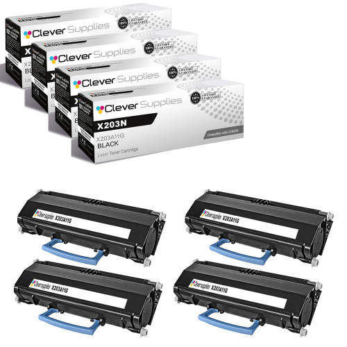 Compatible Lexmark X203N (X203A11G) Toner Cartridge Black 4 Pack