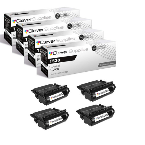 Compatible Lexmark T520 (12A6735) Toner Cartridge Black 4 Pack