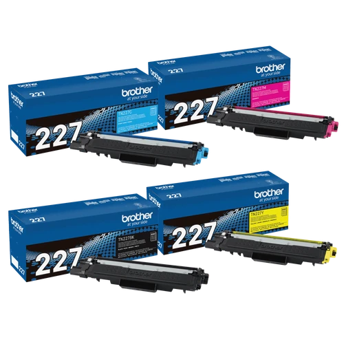 Brother TN227BK TN227C TN227M TN227Y High-yield Genuine OEM Toner Cartridge 4 Color Set - Black: 3,000 pages, Color: 2,300 pages each