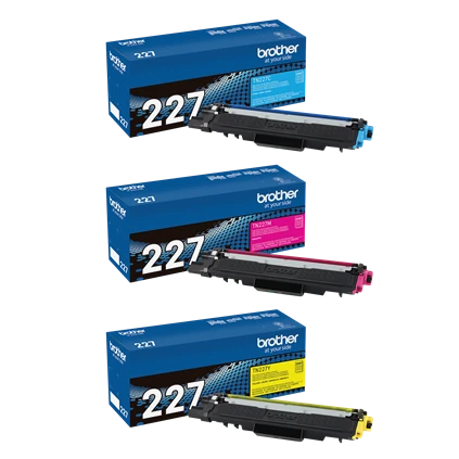 Brother TN227C TN227M TN227Y High-yield Genuine OEM Toner Cartridge 4 Color Set - Color: 2,300 pages each