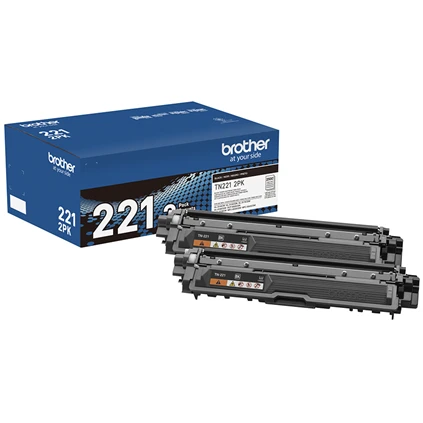 Brother TN221BK Black Genuine OEM Toner Cartridge 2 Pack - 2,500 pages