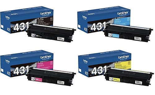 Brother TN431BK TN431C TN431M TN431Y Black Cyan Magenta Yellow Genuine OEM Toner Cartridge 4 Color Set - Black: 3,000 pages, Color: 1,800 pages each