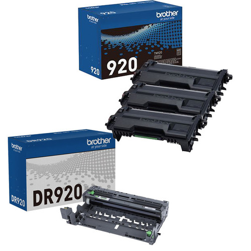 Brother Genuine TN920 Black Toner Cartridge and DR920 Drum OEM Bundle - 3 Toners + 1 Drum (3,000 Pages Each Toner, 45,000-Page Drum)