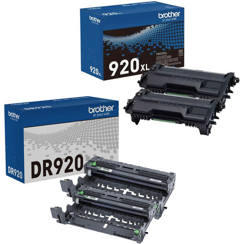 Brother Genuine TN920XL High Yield Black Toner Cartridge and DR920 Drum OEM Bundle - 2 Toners + 2 Drum (6,000 Pages Each Toner, 45,000-Page Drum)