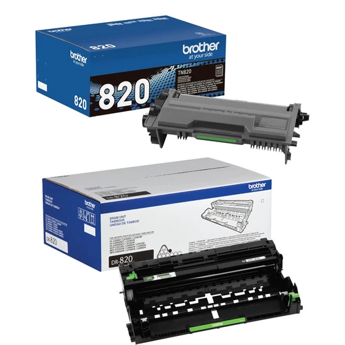 Brother Genuine TN820 Black Toner Cartridge and DR820 Drum OEM Bundle - 1 Toner + 1 Drum (3,000 Pages Each Toner, 30,000-Page Drum)