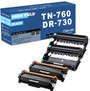Compatible Brother DR730 Black 2 Drum and 2 Toner Set