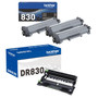 Brother Genuine TN830 Black Toner Cartridge and DR830 Drum OEM Bundle - 3 Toners + 1 Drum (1,200 Pages Each Toner, 15,000-Page Drum)