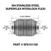 101.6mm x 100mm Soft Superflex Interlock Weld On 304 Stainless Steel Exhaust Flexi Tube Pipe