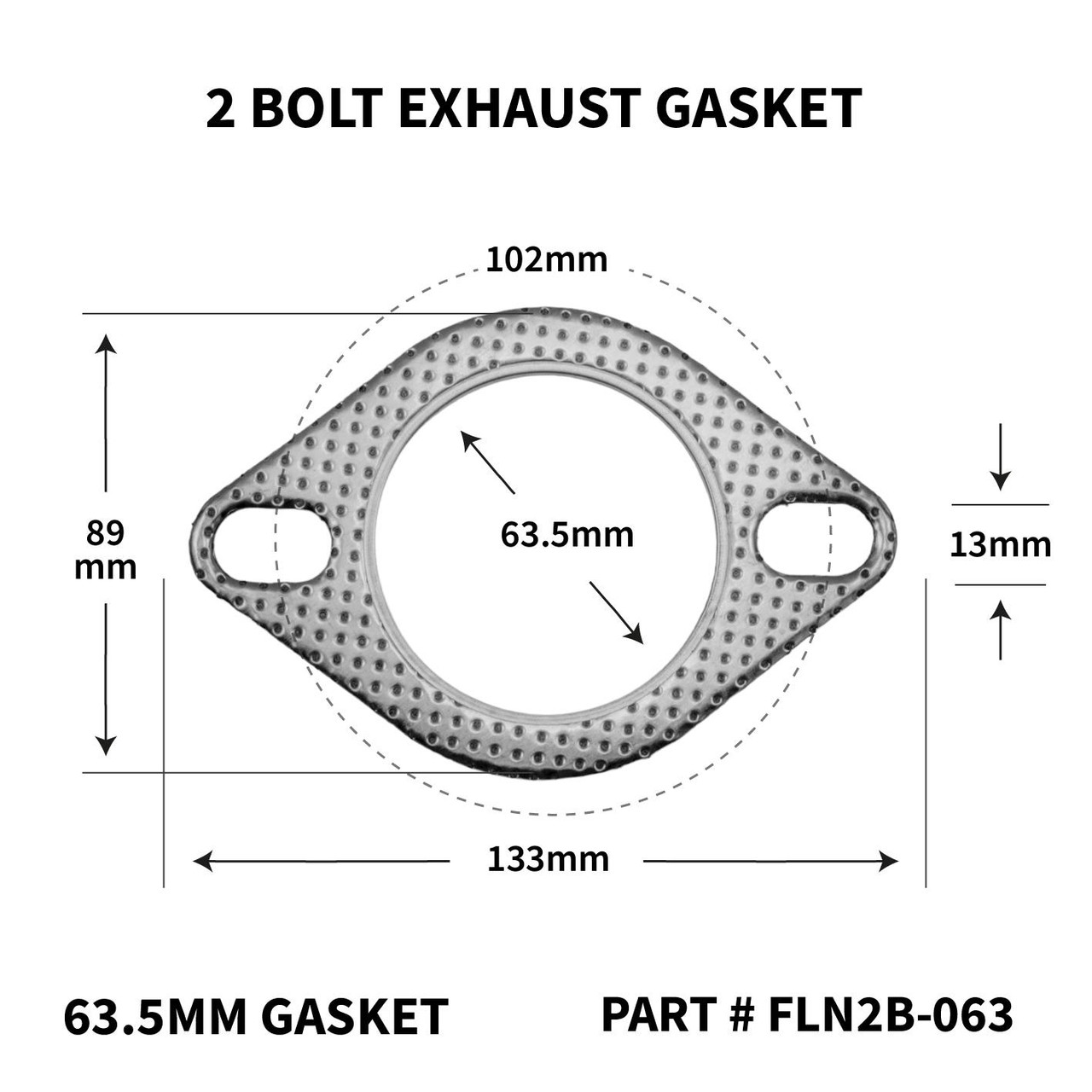 2.5 63.5mm Universal 2 Bolt Exhaust Fire Ring Gasket Flange
