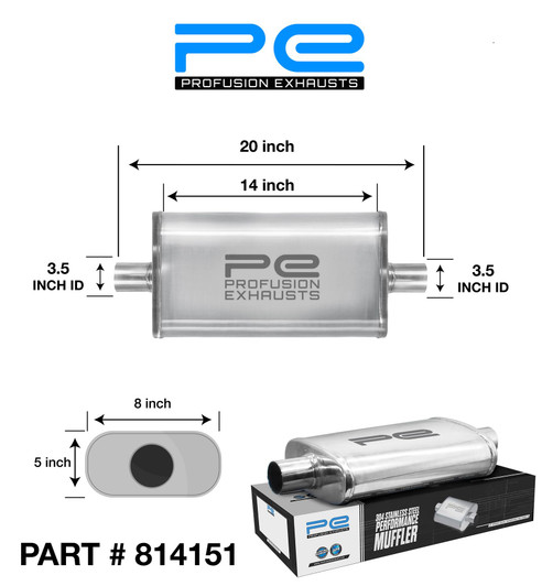 3.5" 89mm 5" x 8" Oval x 14" Profusion 304 Stainless Steel Exhaust Silencer
