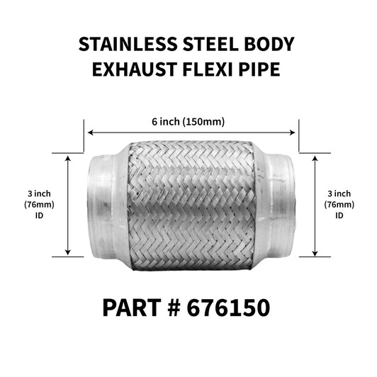 76mm x 150mm Weld On Stainless Steel Exhaust Joint Repair Flexi Tube Pipe