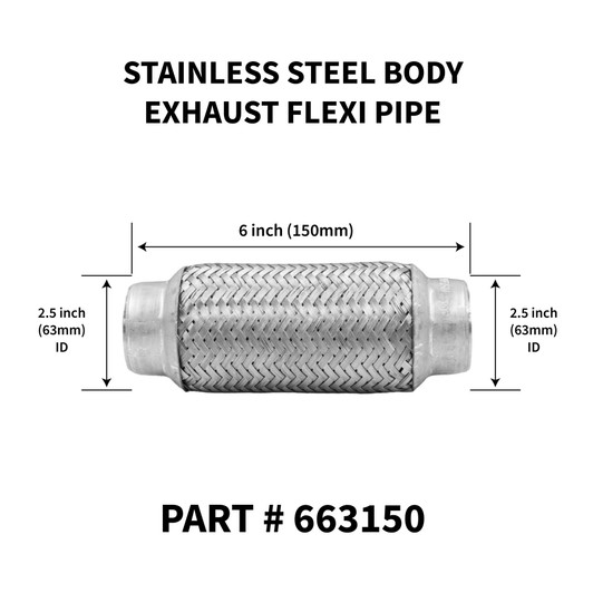 57mm x 75mm Stainless Exhaust Flex Tube Joint Soft Repair Flexi Pipe 2.25  x 3