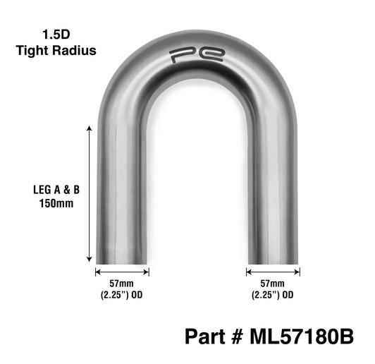 180 Degree 57mm 1.5D Mandrel Exhaust Bend T304 Stainless Steel Long Legs
