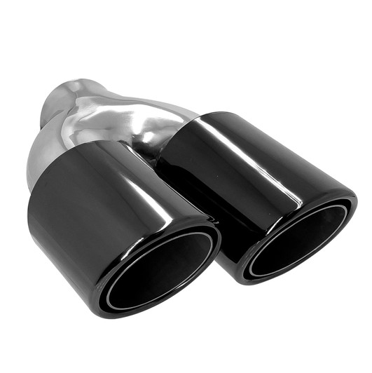 3.5 inch Round Slash Cut - Rolled Edge Black Chrome 304 Stainless Steel Exhaust Tip  - PE35020L