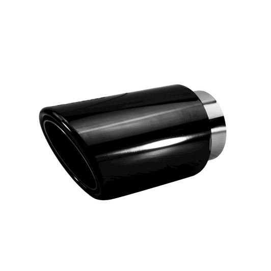 3 inch Round Slash Cut - Rolled Edge Black Chrome 304 Stainless Steel Exhaust Tip  - PE35005