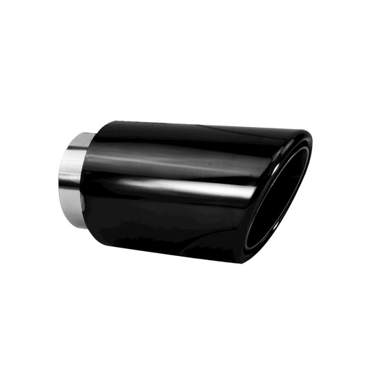 3 inch Round Slash Cut - Rolled Edge Black Chrome 304 Stainless Steel Exhaust Tip  - PE35005