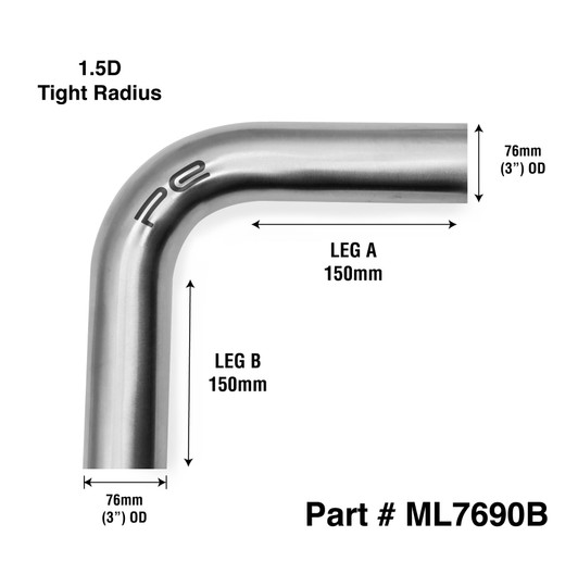 3 90 Degree Exhaust Elbow 90 Degree 3" 76mm Tight Mandrel Exhaust Bend In T304 Stainless Steel Satin Finish - 1D Bending Profile 3 Exhaust Pipe 90 - Foto 8