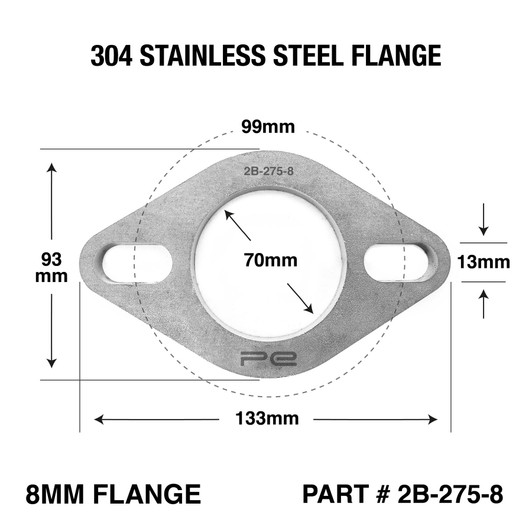 Exhaust Flange 2.75 inch ID 304 Stainless Steel 8mm thick 2 Bolt Flange
