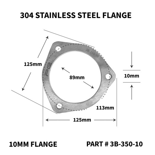 Exhaust Flange 3.5 inch ID 304 Stainless Steel 10mm thick 3 Bolt Flange