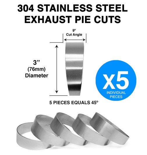 3" 76mm Pie Cut 45 Degree 304 Stainless Steel Exhaust elbow Bend