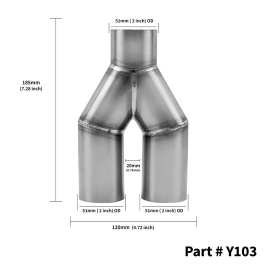 2 inch 51mm Exhaust Y Pipe 304 Stainless Steel Y Piece