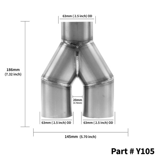 2.5 inch 63mm Exhaust Y Pipe 304 Stainless Steel Y Piece
