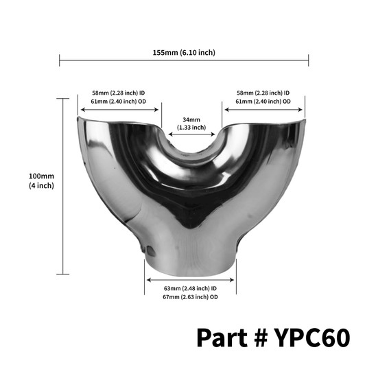 Universal Exhaust Pressed Y Pipe 304 Stainless Steel - YPC60