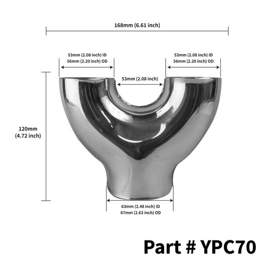 Universal Exhaust 63mm Pressed Y Pipe 304 Stainless Steel - YPC70