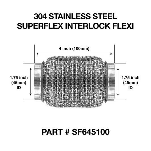 45mm x 100mm Soft Superflex Interlock Weld On 304 Stainless Steel Exhaust Flexi Tube Pipe