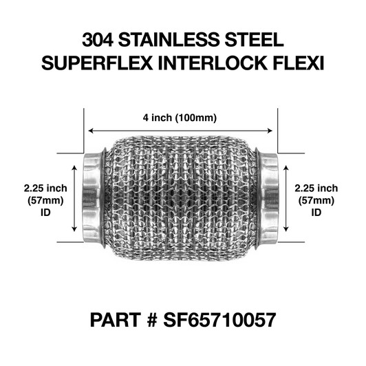 57mm x 100mm Soft Superflex Interlock Weld On 304 Stainless Steel Exhaust Flexi Tube Pipe