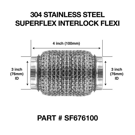 76mm x 100mm Soft Superflex Interlock Weld On 304 Stainless Steel Exhaust Flexi Tube Pipe