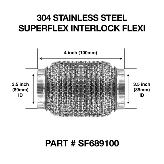 89mm x 100mm Soft Superflex Interlock Weld On 304 Stainless Steel Exhaust Flexi Tube Pipe