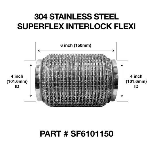 101.6mm x 150mm Soft Superflex Interlock Weld On 304 Stainless Steel Exhaust Flexi Tube Pipe