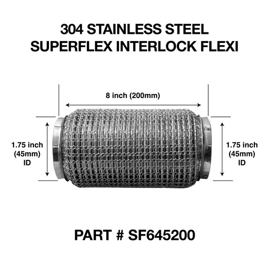 45mm x 200mm Soft Superflex Interlock Weld On 304 Stainless Steel Exhaust Flexi Tube Pipe