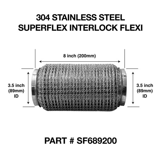 89mm x 200mm Soft Superflex Interlock Weld On 304 Stainless Steel Exhaust Flexi Tube Pipe
