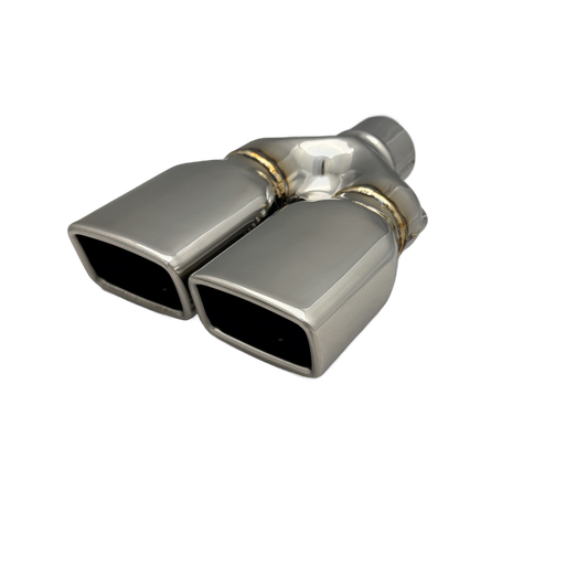 7.24 x 2.56 inch (184x65mm) (OD) Mirror Polished Twin 304 Stainless Steel Twin Rectangle Slash Cut Exhaust Tail Pipe - PE3525SQ