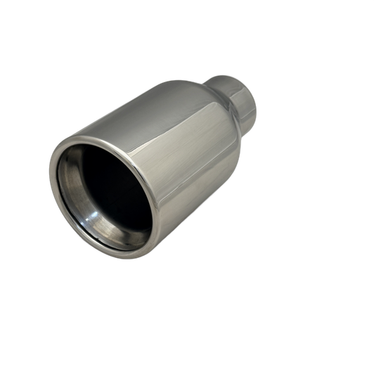 2.25 inch Mirror Polished Single 304 Stainless Steel Straight Cut Exhaust Tail Pipe Rolled In - PE22376